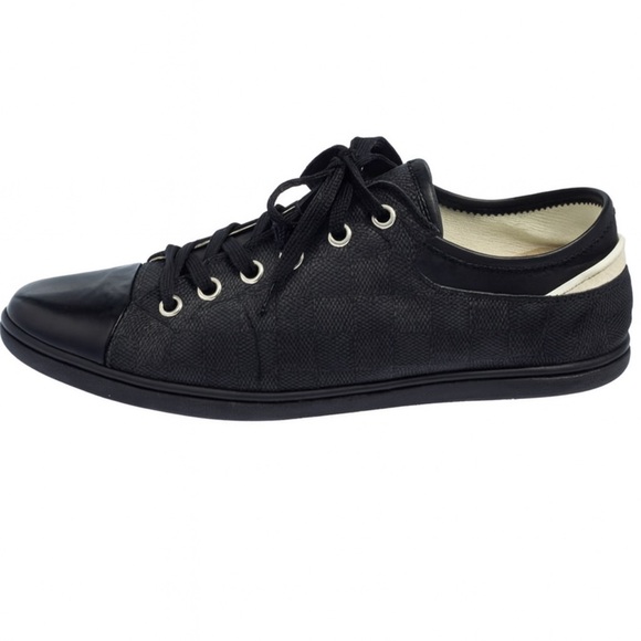 Louis Vuitton Graphite Damier NylonBlack Leather Cap Toe Sneakers Size 7.5 Mens